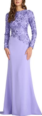 Tadashi Shoji Floral Embroidered Long Sleeve Mermaid Gown