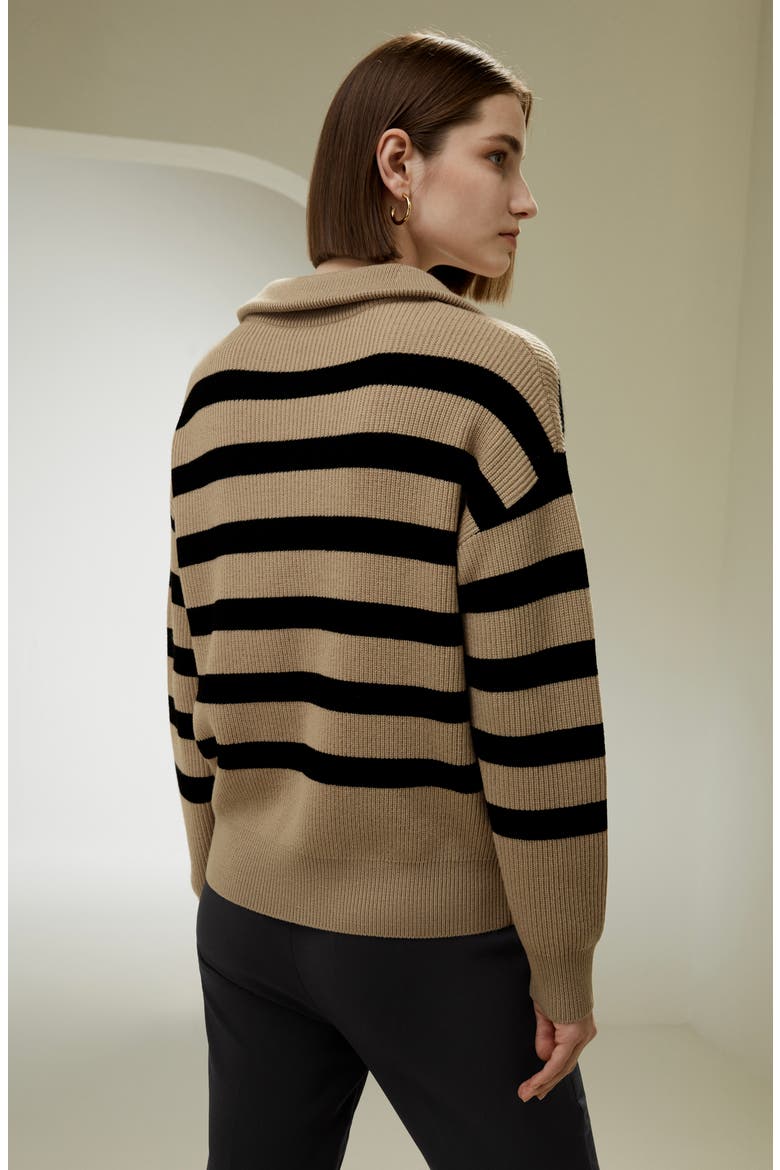 Women's Collared Quarter-Zip Wool Sweater, Alternate, color, Brown