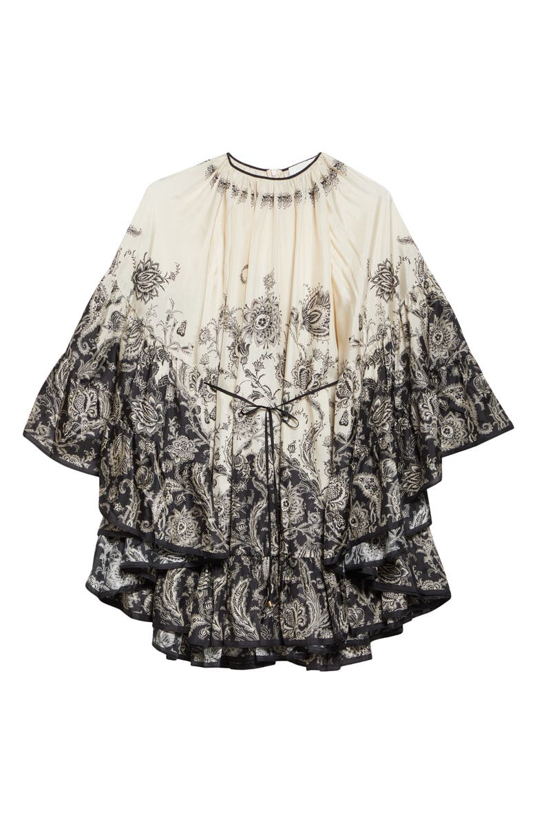 Zimmermann Rhiannon Long Sleeve Silk Habutai Lantern Minidress, Alternate, color, Cream/ Black Floral