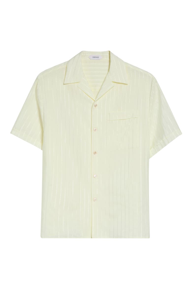 Micro Greca Cotton & Silk Short Sleeve Button-Up Shirt, Main, color, VANILLA