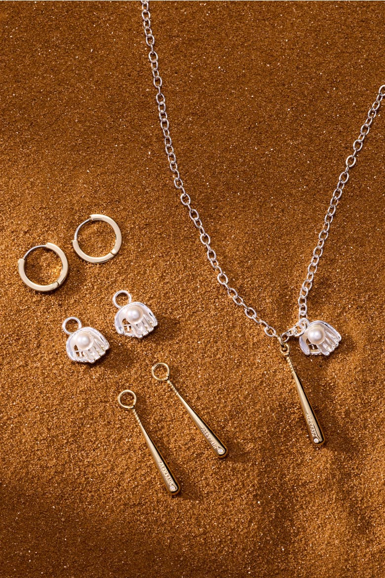Baseball Duo Charm Pendant Necklace, Alternate, color, Silver