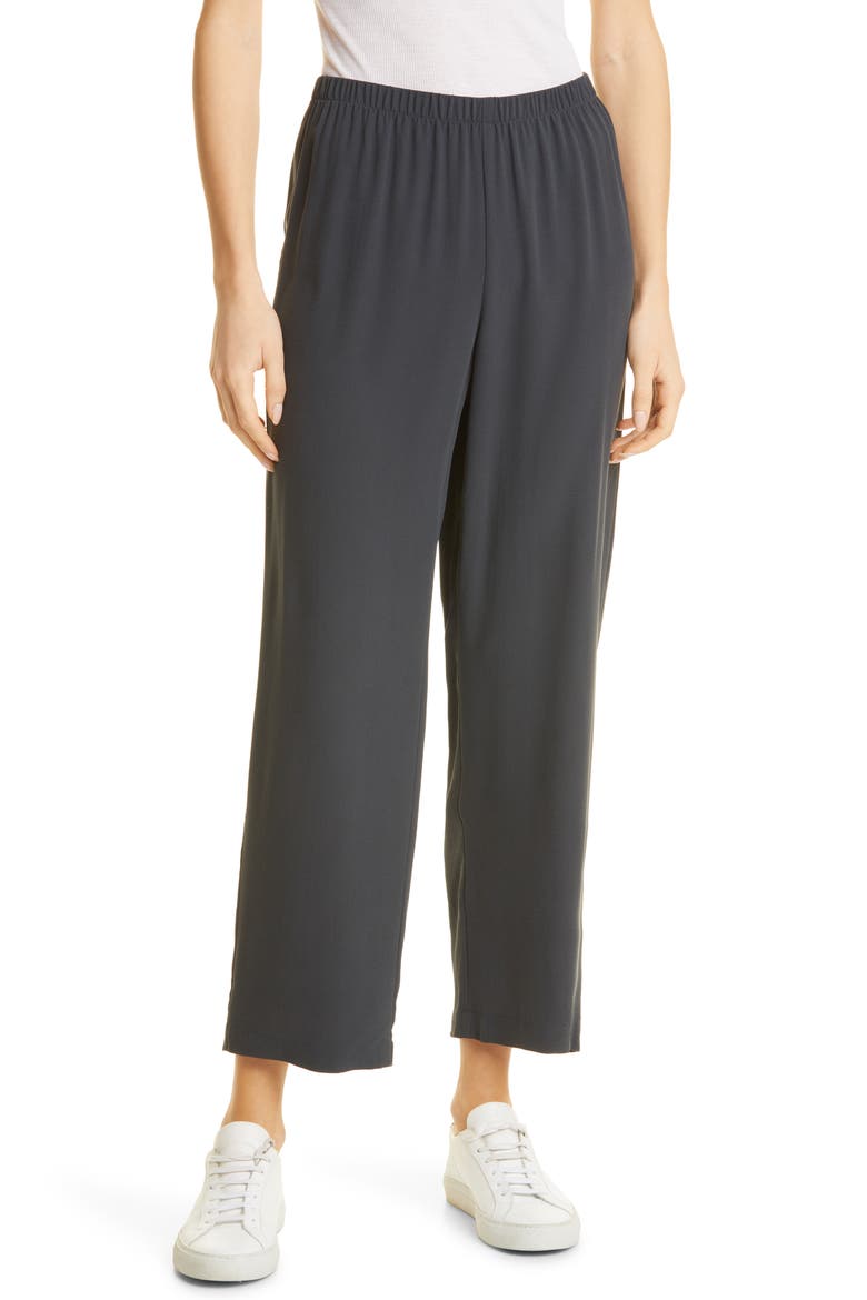 Silk Georgette Crepe Ankle Straight Leg Pants, Main, color, GRAPHITE