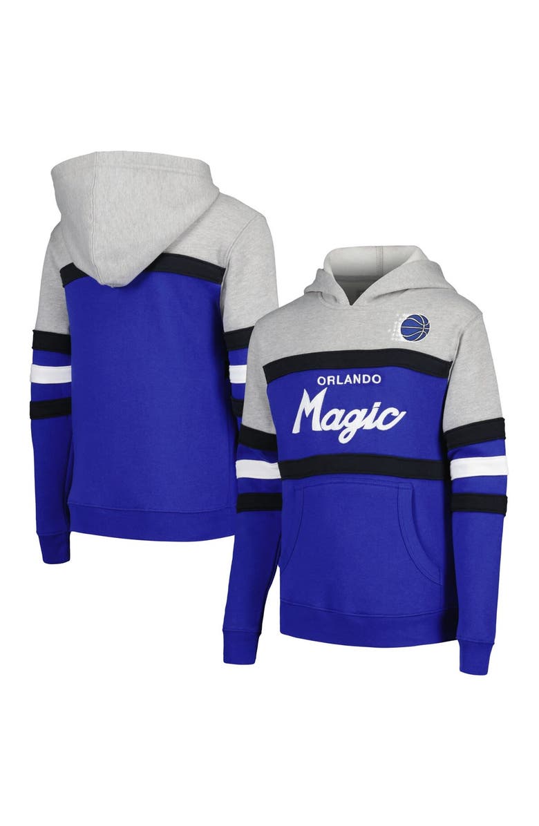 Mitchell & Ness Youth Mitchell & Ness Gray/Blue Orlando Magic Hardwood Classics Head Coach Pullover Hoodie, Main, color, Gray