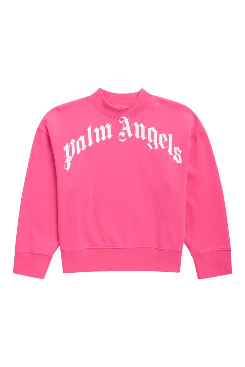 Kids' Classic Curved Logo Sweatshirt, Main, color, FUCHSIA WHITE