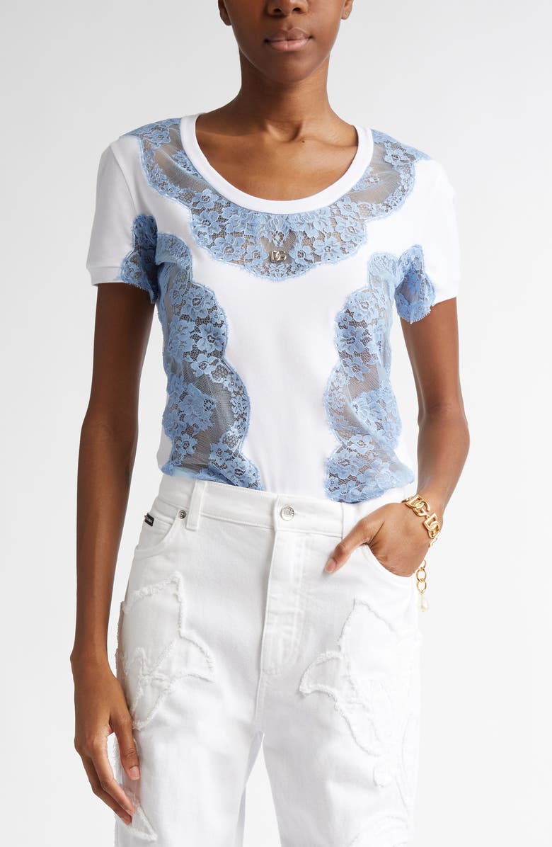 Dolce&Gabbana Lace Inset Jersey T-Shirt, Main, color, 