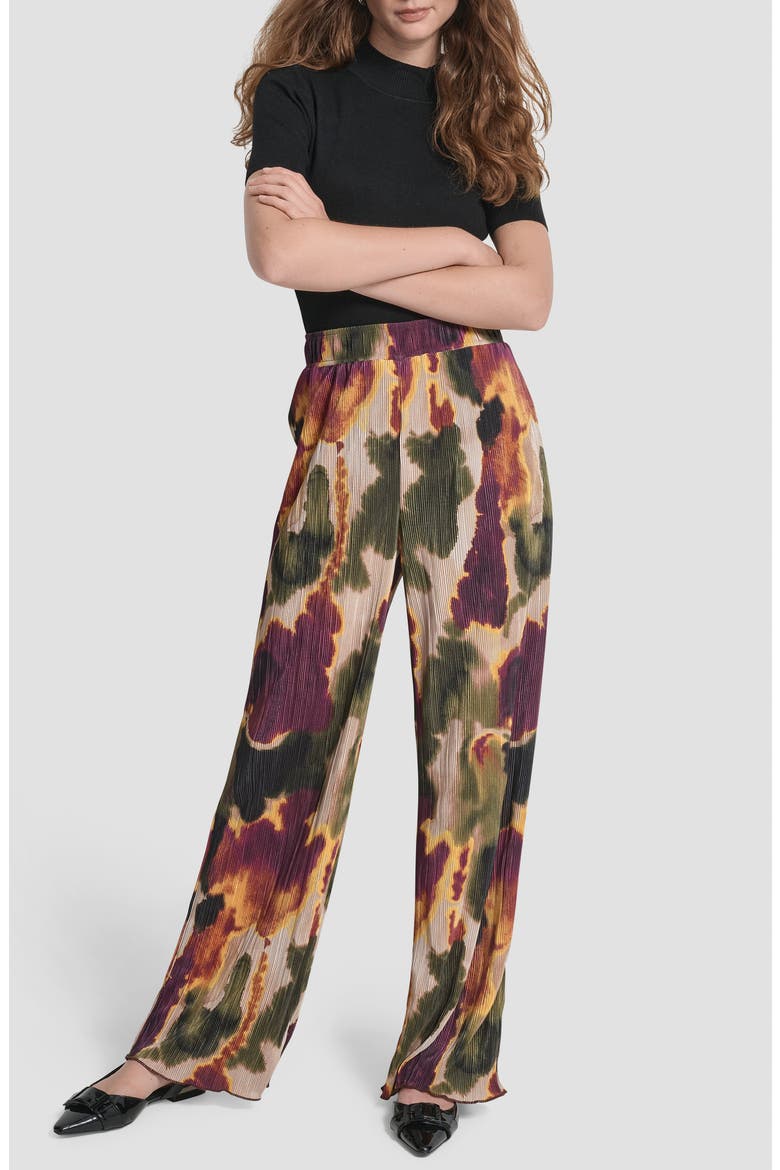 Plissé Wide Leg Pants, Alternate, color, INK DIFFUSION