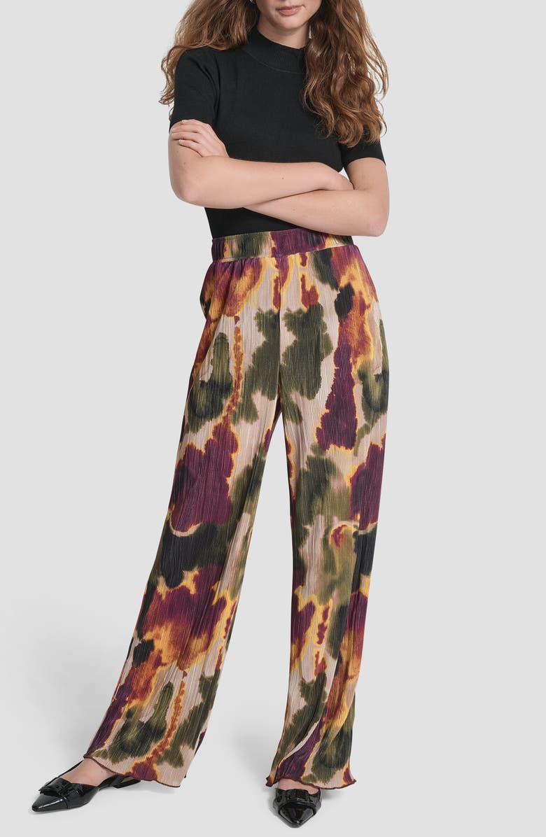 DKNY Plissé Wide Leg Pants, Alternate, color, Ink Diffusion