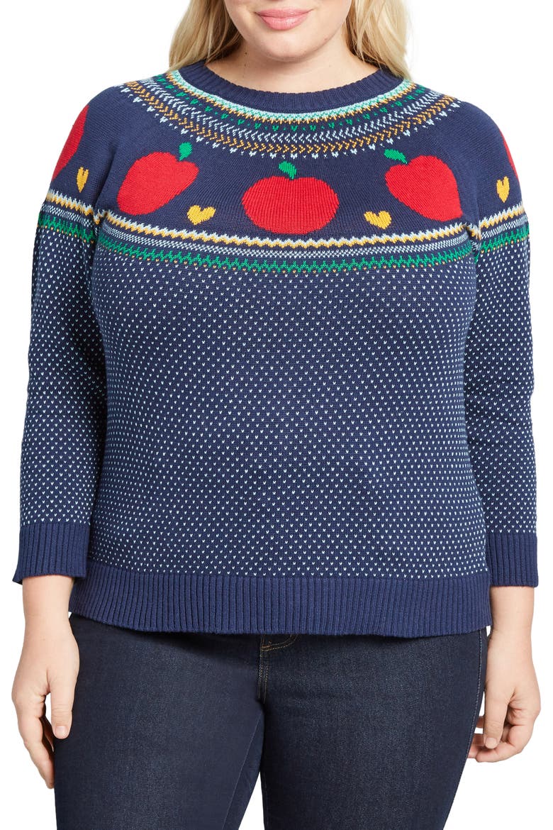 Fair Isle Apple Crewneck Cotton Sweater, Alternate, color, BLUE MULTI