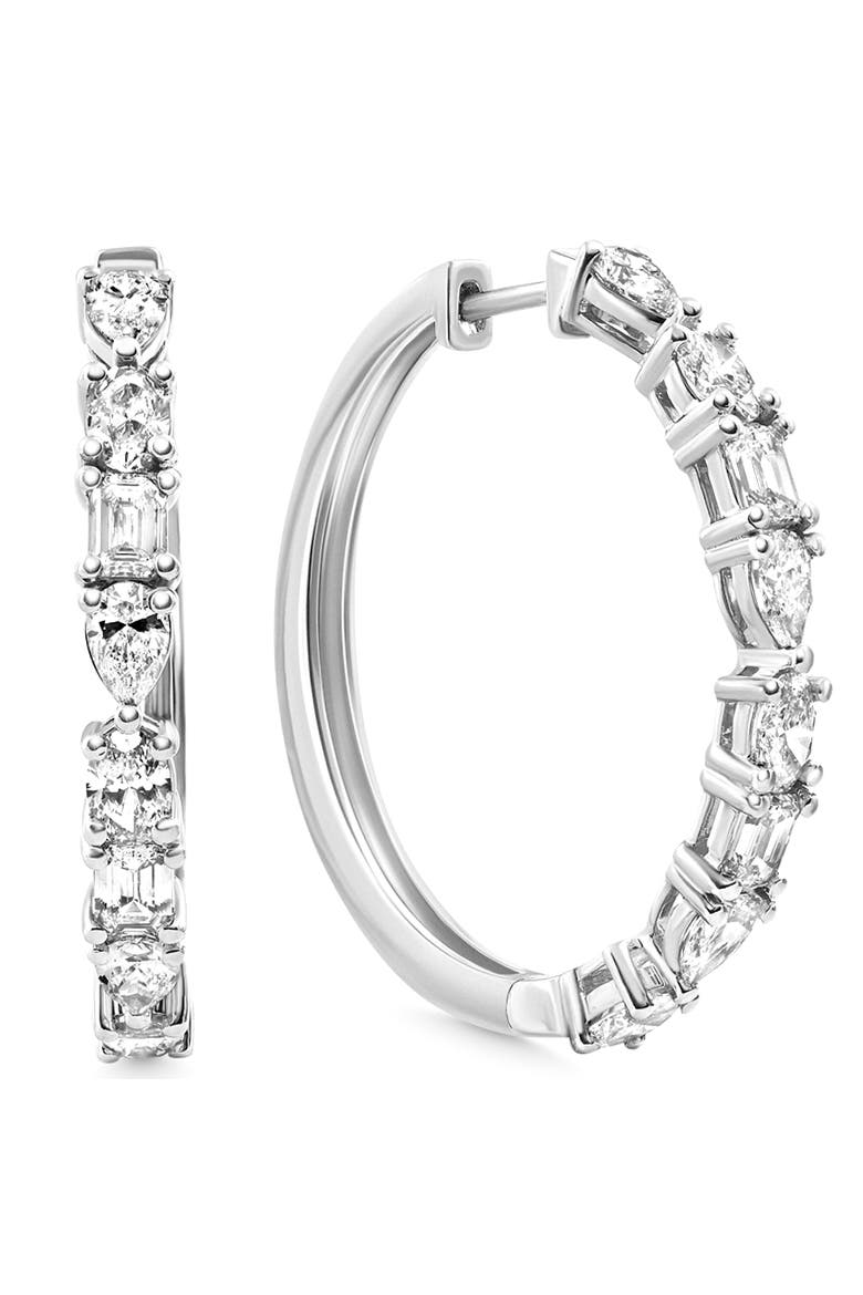 4.34 Ct Multi Fancy Shape Diamond Hoops 14k Gold Lab Grown Women's Earrings, Main, color, White Gold