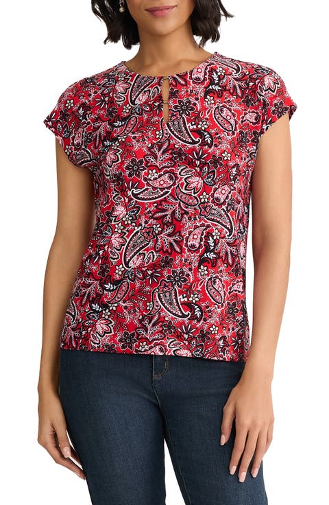 Paisley Keyhole Crepe Knit Top (Regular & Petite)