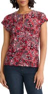 Jones New York Paisley Keyhole Crepe Knit Top