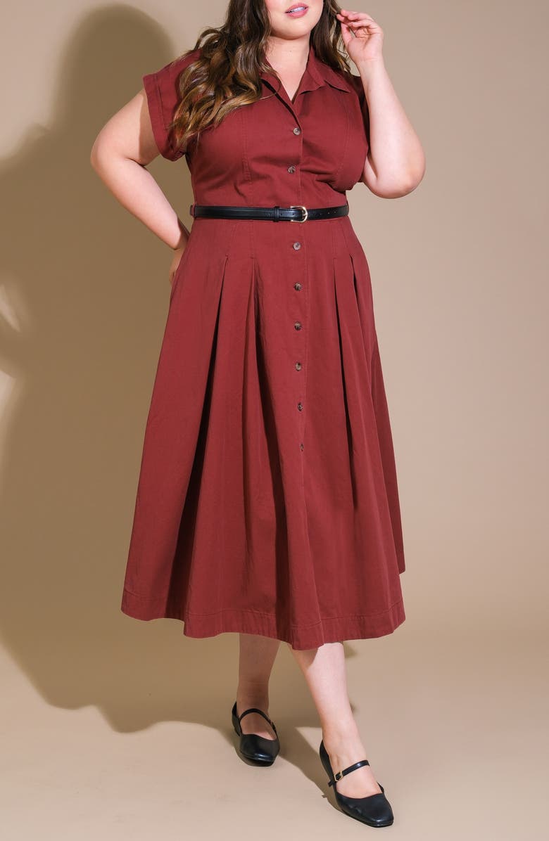 FLYING TOMATO Belted Cotton Shirtdress, Alternate, color, Berry