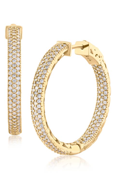 Pavé Cubic Zirconia Inside Out Hoop Earrings