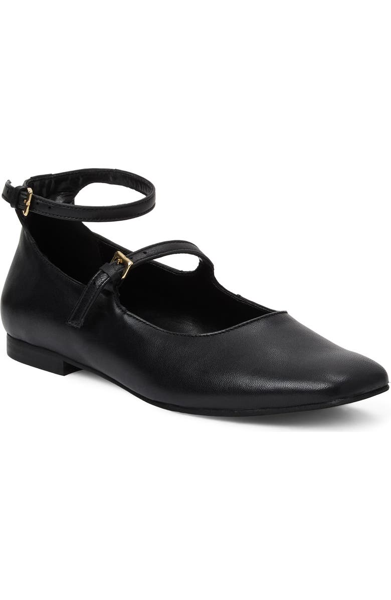 Bruno Magli Melanie Ankle Strap Flat, Main, color, Black Leather