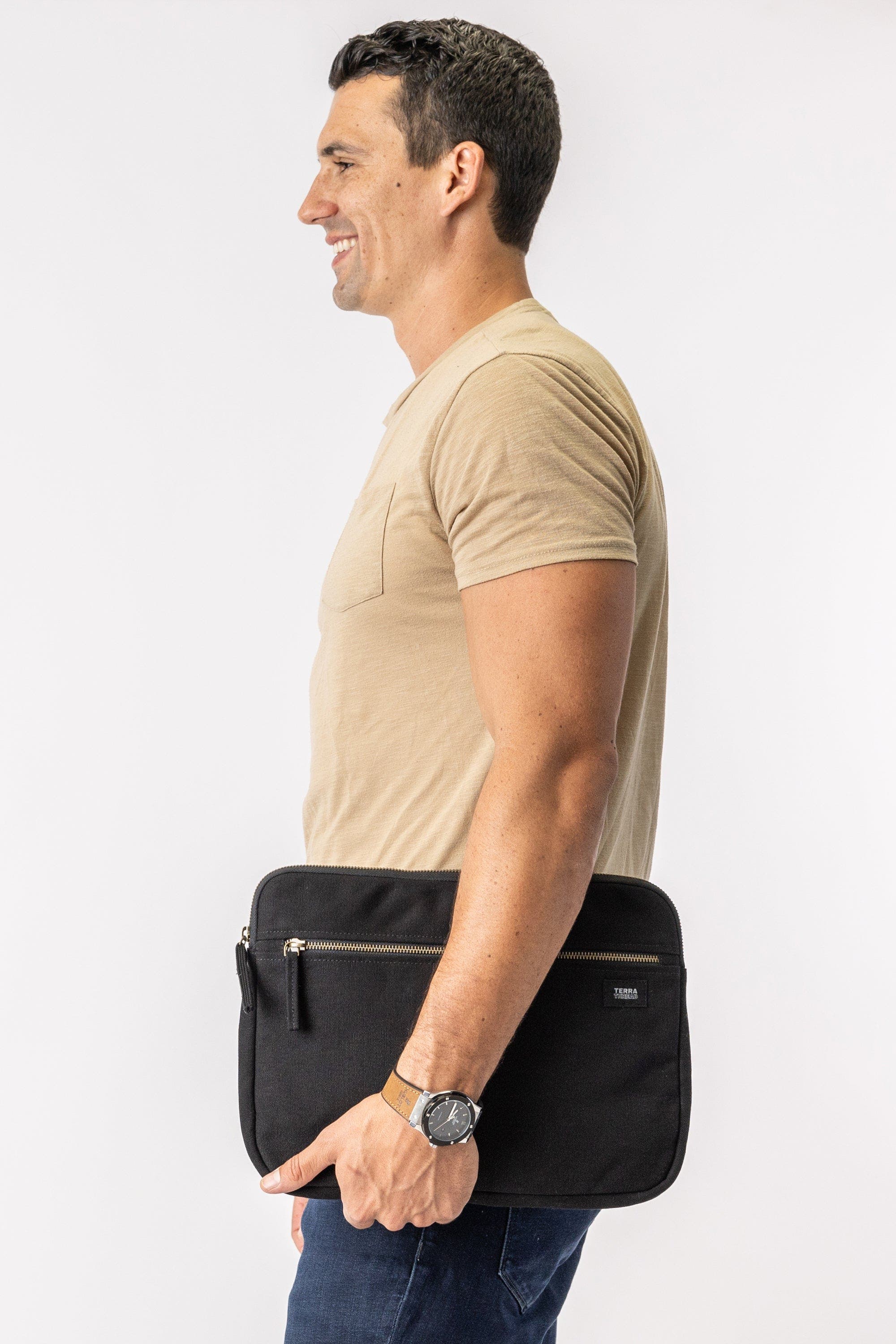 Terra Thread 13-Inch Organic Cotton Laptop Sleeve, Alternate, color, Ivory Black