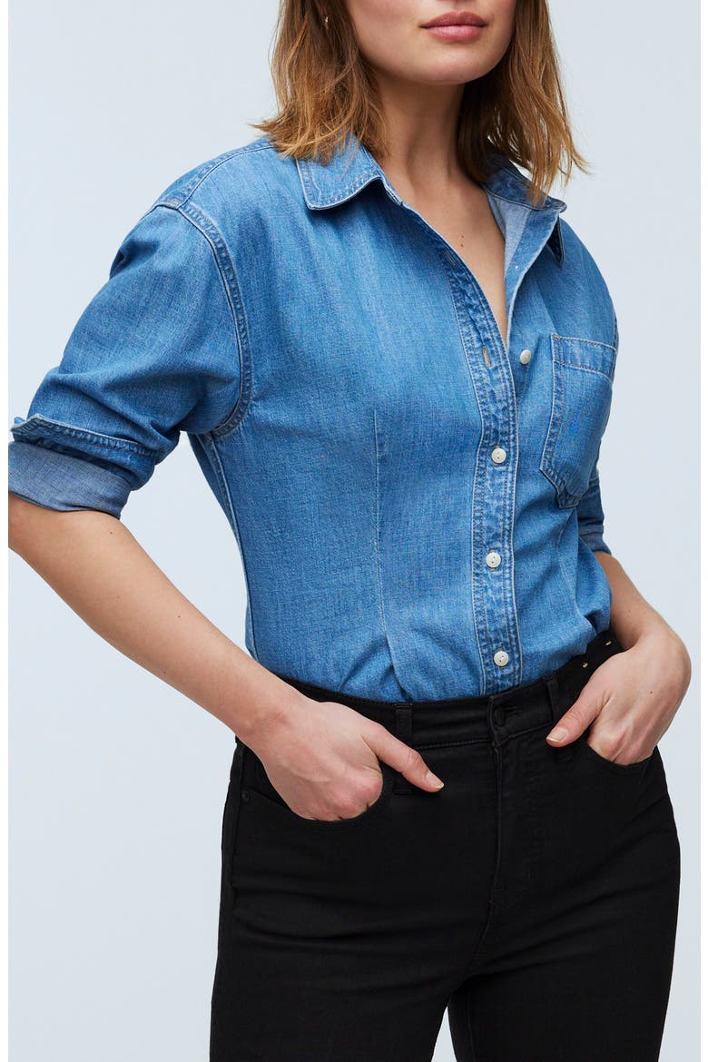 Fitted Denim Button-Up Shirt, Main, color, WINNSET WASH
