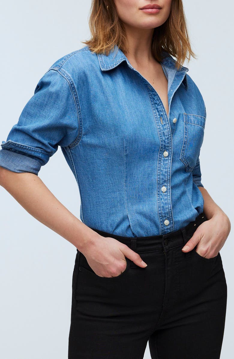 Madewell Fitted Denim Button-Up Shirt, Main, color, 