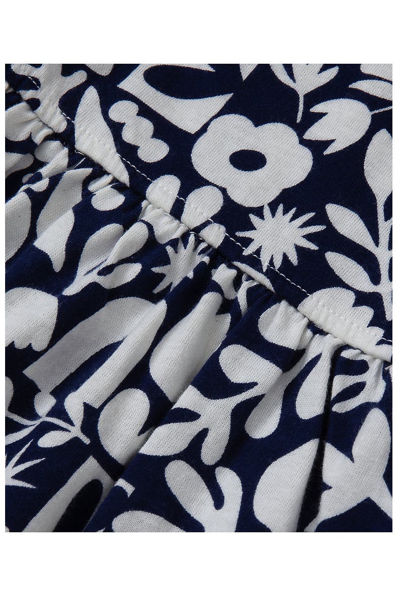 Girls Short Sleeve Gathered Waist Jersey Dress, Alternate, color, Garden Party/Navy