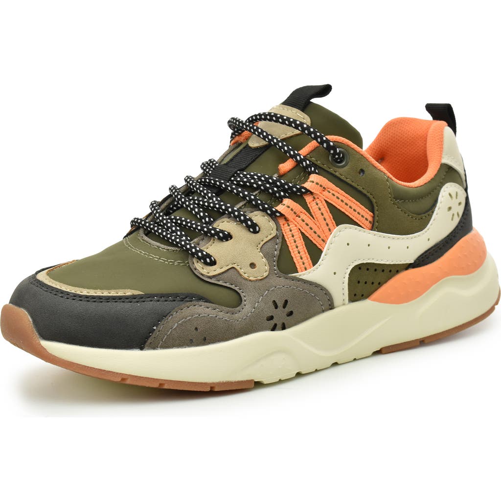 Nicole Miller Mix Media Sneaker In Olive Multi