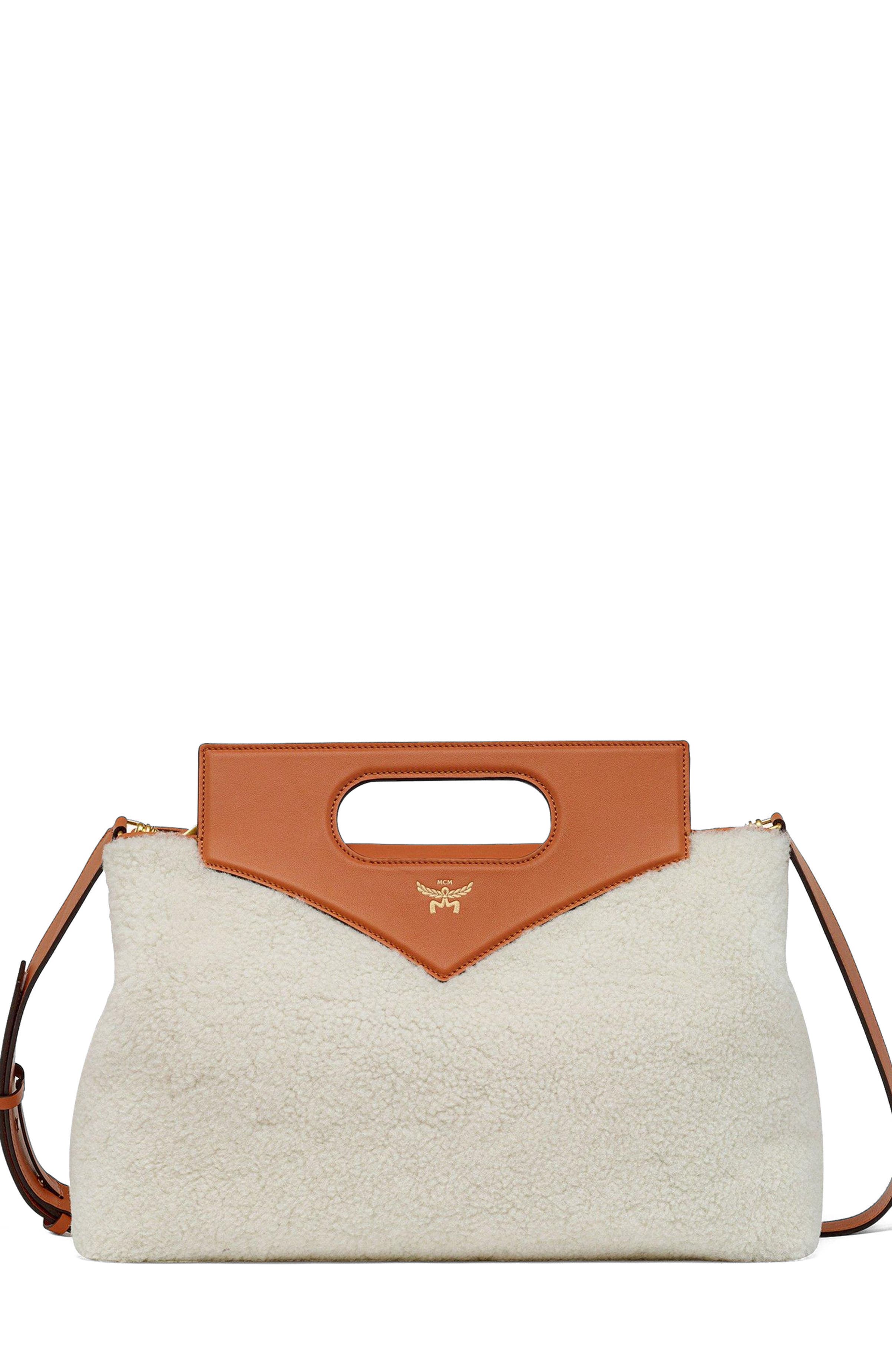 MCM Soft Diamond Shoulder Bag in Shearling and Leather, Main, color, 
