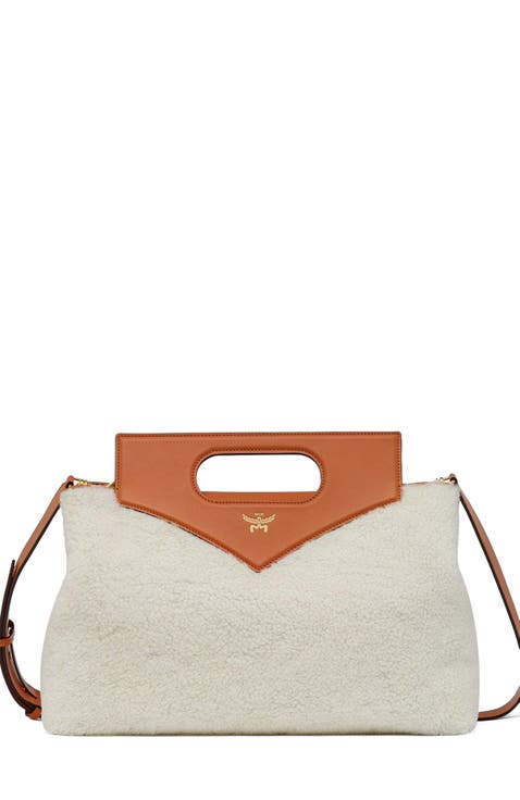 Soft Diamond Shoulder Bag in Shearling and Leather