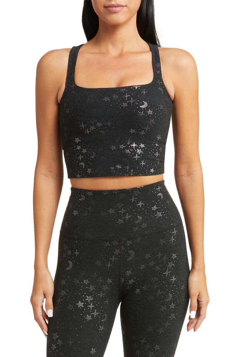 SoftShine Square Neck Crop Tank, Main, color, GUNMETAL STARRY NIGHT FOIL