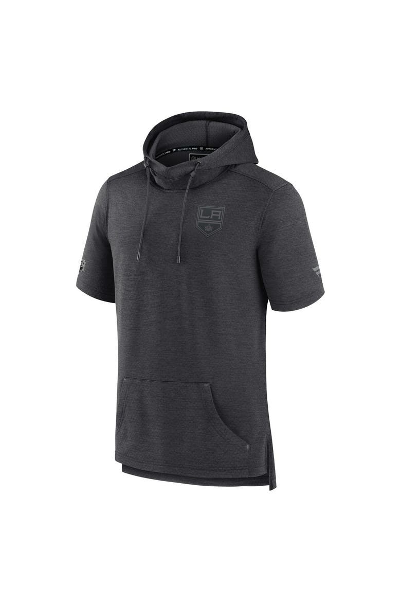 Men's Fanatics Branded Heather Charcoal Los Angeles Kings Authentic Pro Road Performance Short Sleeve Pullover Hoodie, Alternate, color, Heather Charcoal