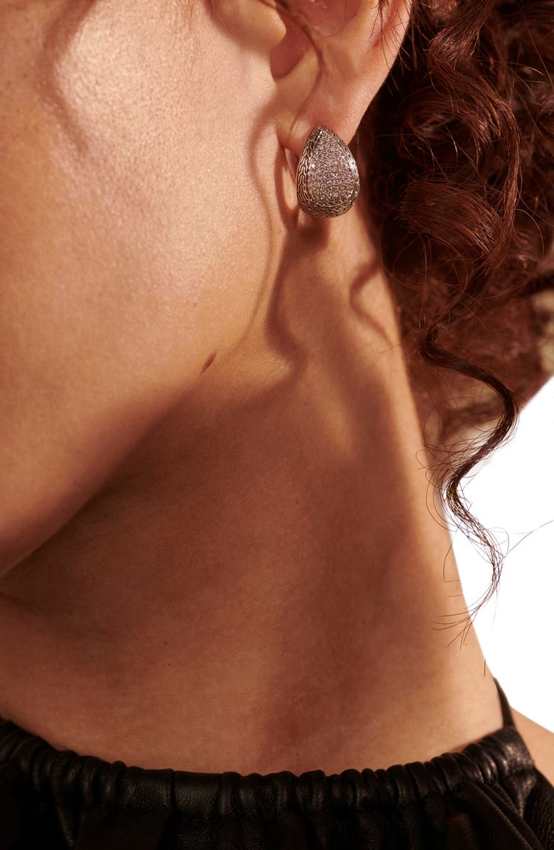 John Hardy Classic Chain Silver Diamond Pavé Buddha Belly Earrings, Alternate, color,