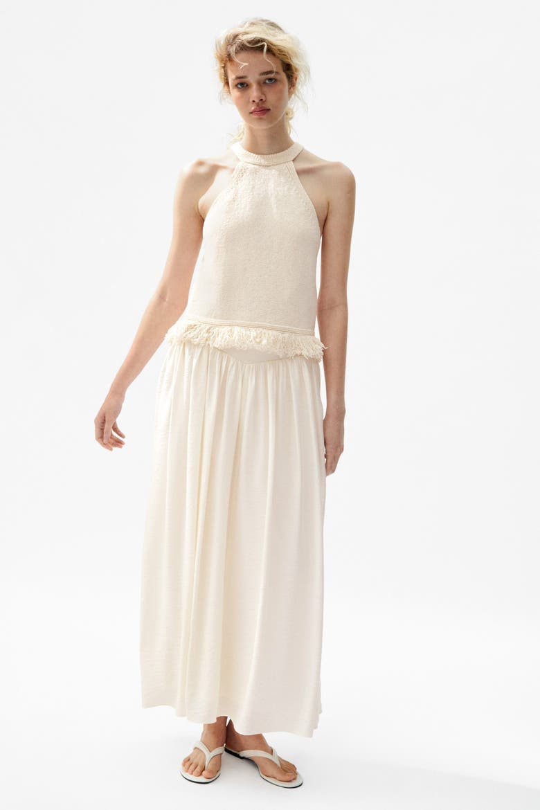 Fringe-trimmed Knitted Top, Alternate, color, Cream