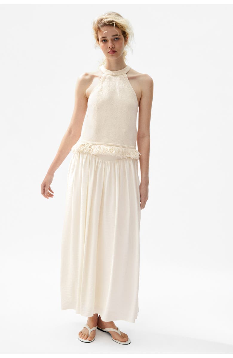 H&M Fringe-trimmed Knitted Top, Alternate, color, Cream