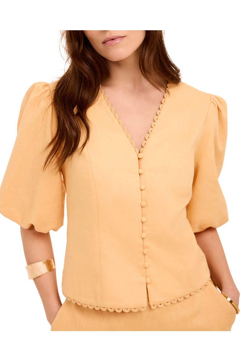 Linen Puff Sleeve Top, Main, color, Yellow