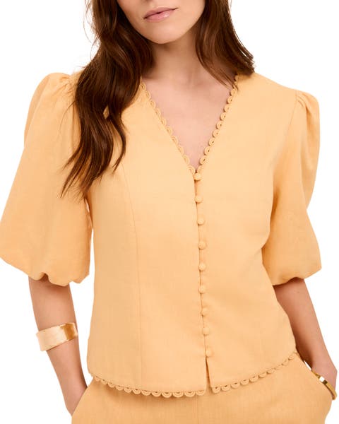 Linen Puff Sleeve Top