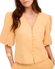 MINT VELVET Linen Puff Sleeve Top