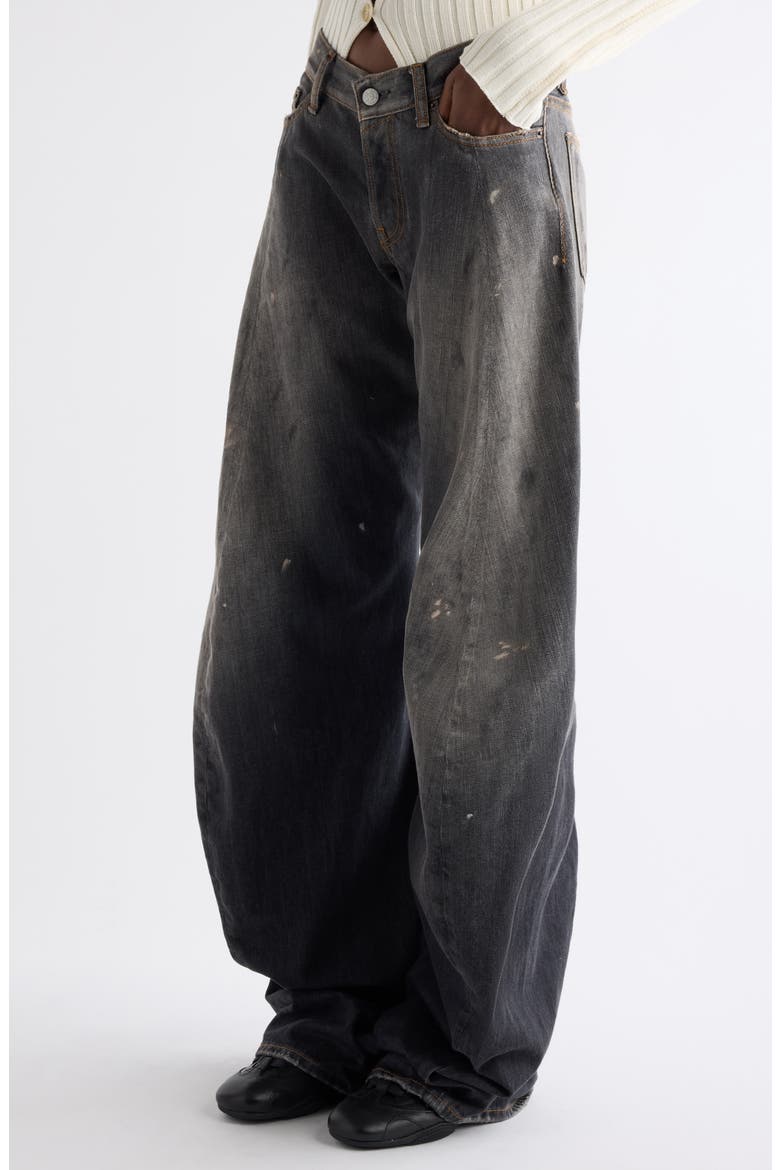 2006 Black Trafa Paint Splatter Baggy Wide Leg Jeans, Alternate, color, BLACK