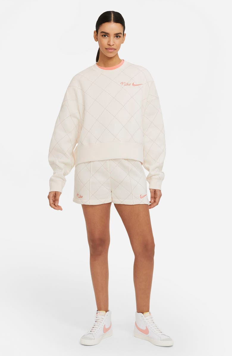 Nike Sportswear Quilted Fleece Sweatshirt, Alternate, color, Pale Ivory/ Apricot