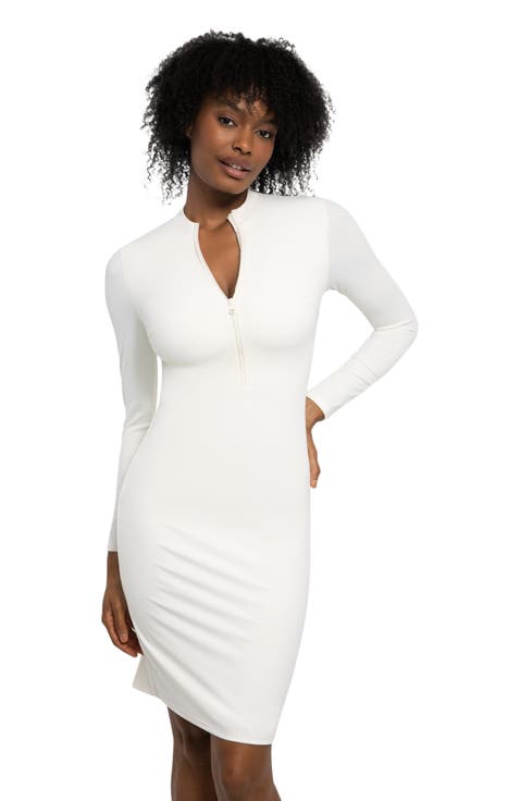Redtag Thermal Shapewear Long Sleeve Mock Neck Midi Dress