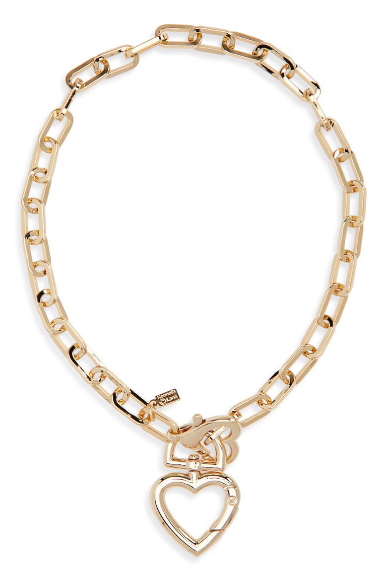 Heart Pendant Paper Clip Chain Necklace, Main, color, GOLD