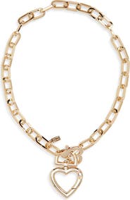 Kenneth Jay Lane Heart Pendant Paper Clip Chain Necklace