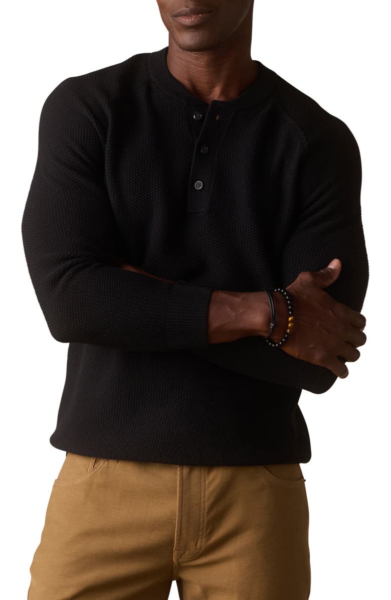 The Normal Brand Textured Cotton Blend Henley Sweater, Main, color, Black