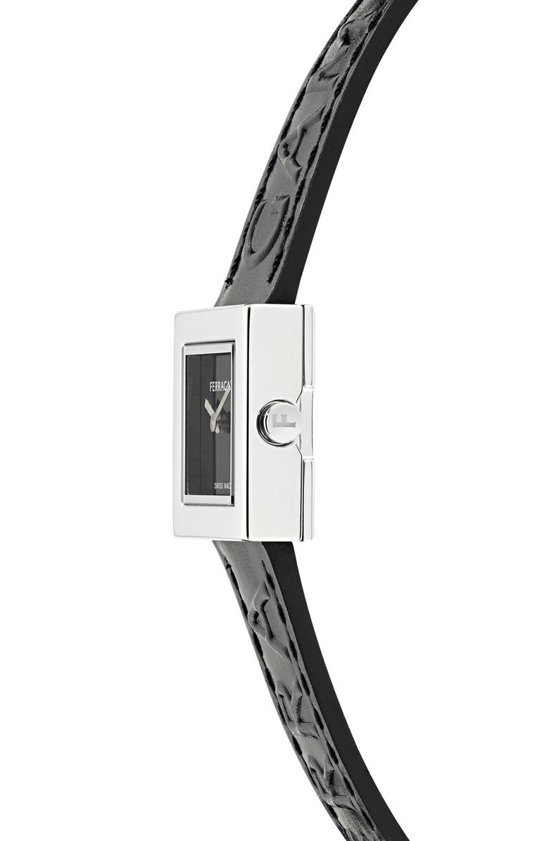 FERRAGAMO Portrait Leather Strap Watch, 20mm, Alternate, color, Stainless Steel