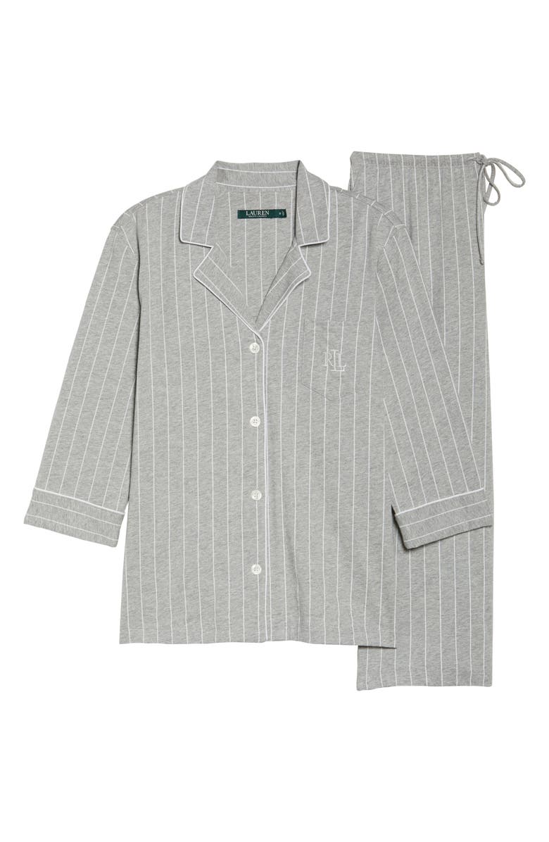 Lauren Ralph Lauren Knit Crop Cotton Pajamas, Alternate, color, Greystone