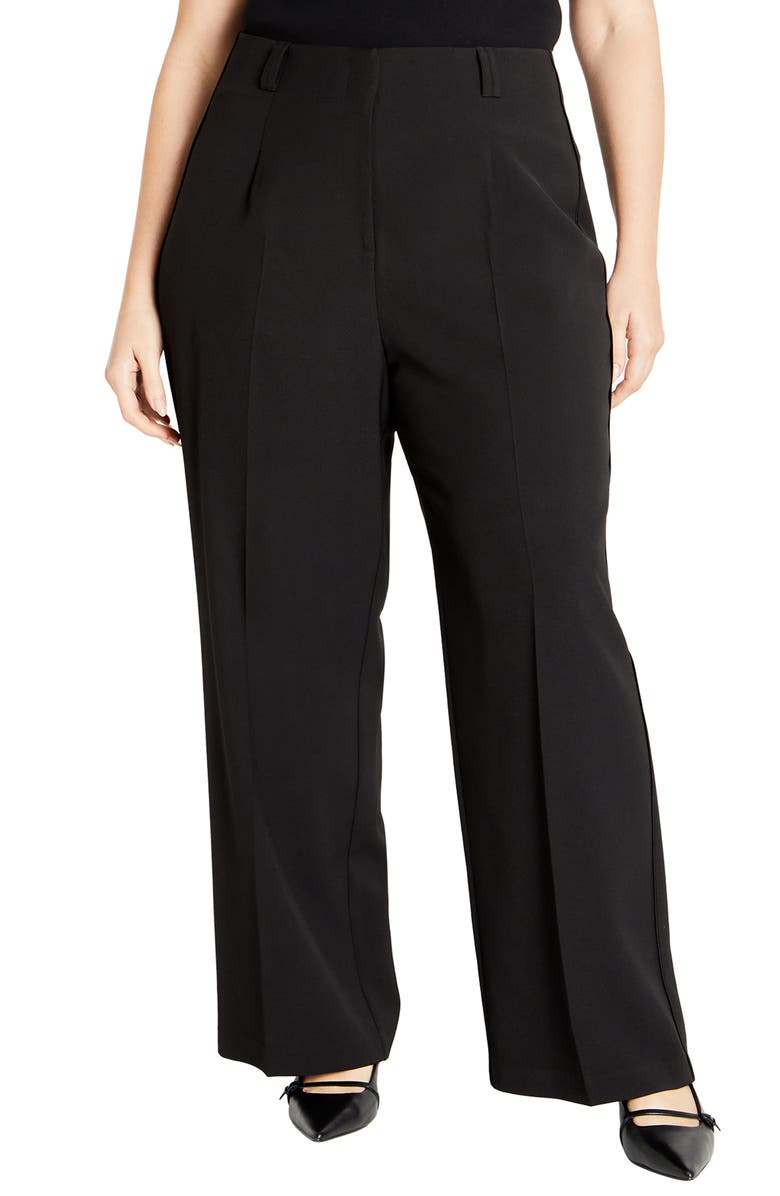 City Chic Soraya Pleat Wide Leg Pants, Main, color, Black