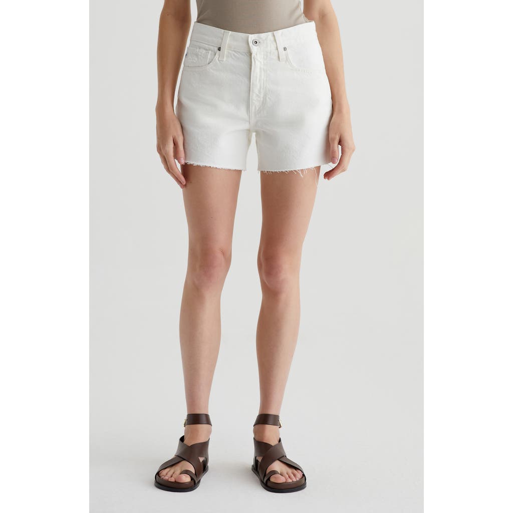 Shop Ag Halle High Waist Raw Hem Denim Shorts In Powder Destructed