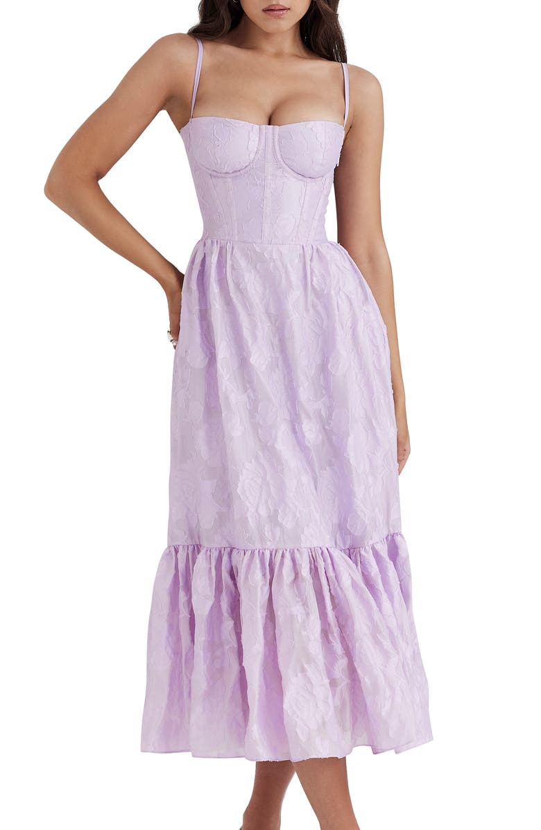 HOUSE OF CB Mira Organza Corset Midi Dress, Alternate, color, Pastel Lilac