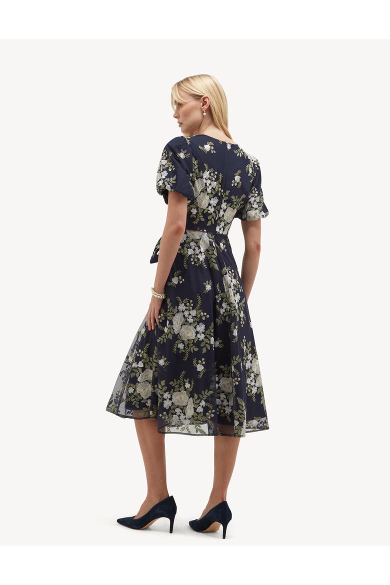 Ira Embroidered V-Neck Midi Dress, Alternate, color, Midnightivory