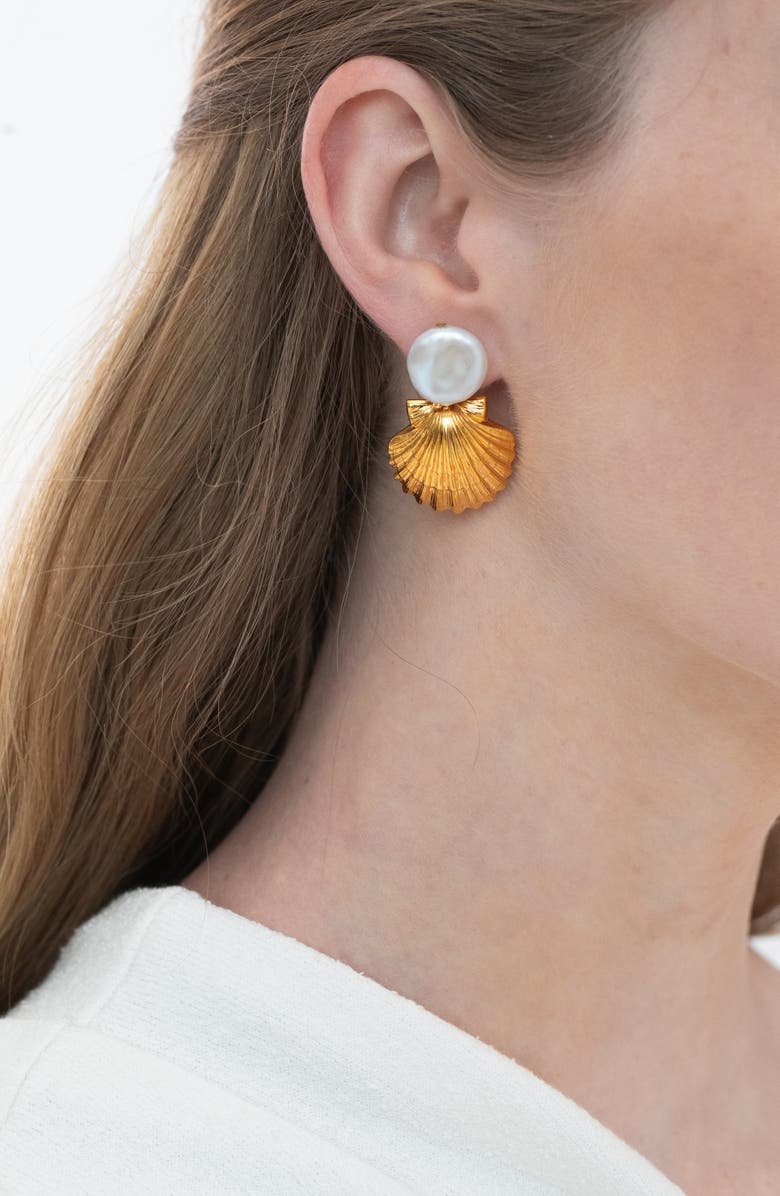 Jennifer Behr Laguna Shell Drop Earrings, Alternate, color, Gold