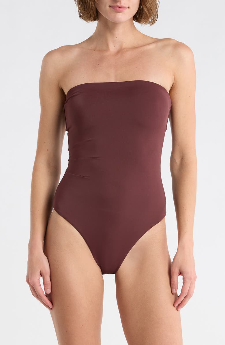 Onia Bardot Strapless One-Piece Swimsuit, Main, color, Chocolate