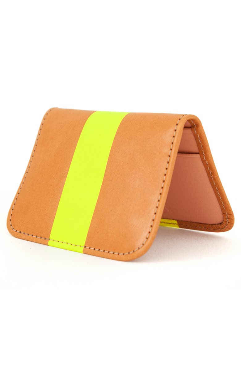 Clare V. Bifold Leather Card Case, Alternate, color, Russet W/Neon Pink Stripe