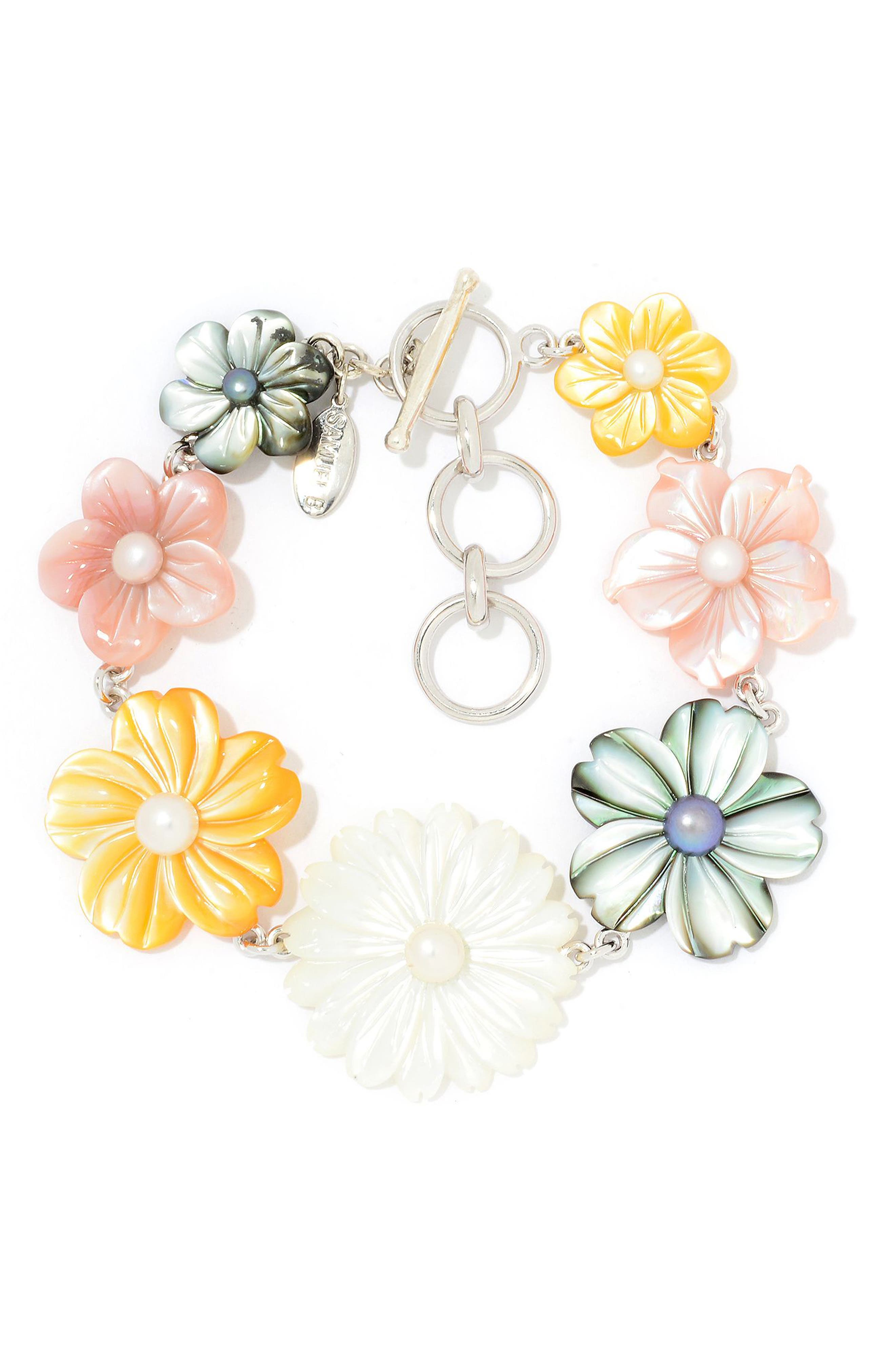 Carved Mother of Pearl Flower Bracelet