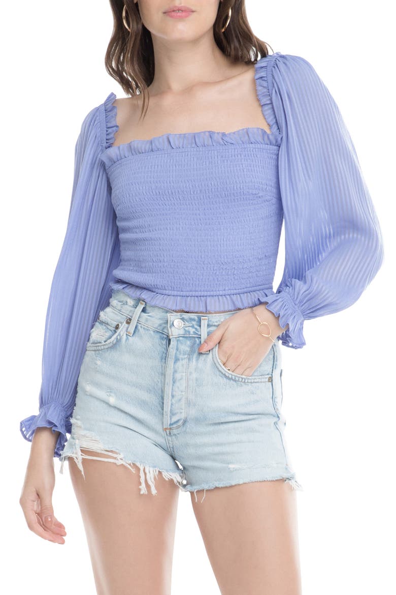 Smocked Balloon Sleeve Top, Main, color, PERIWINKLE SHADOW STRIPE